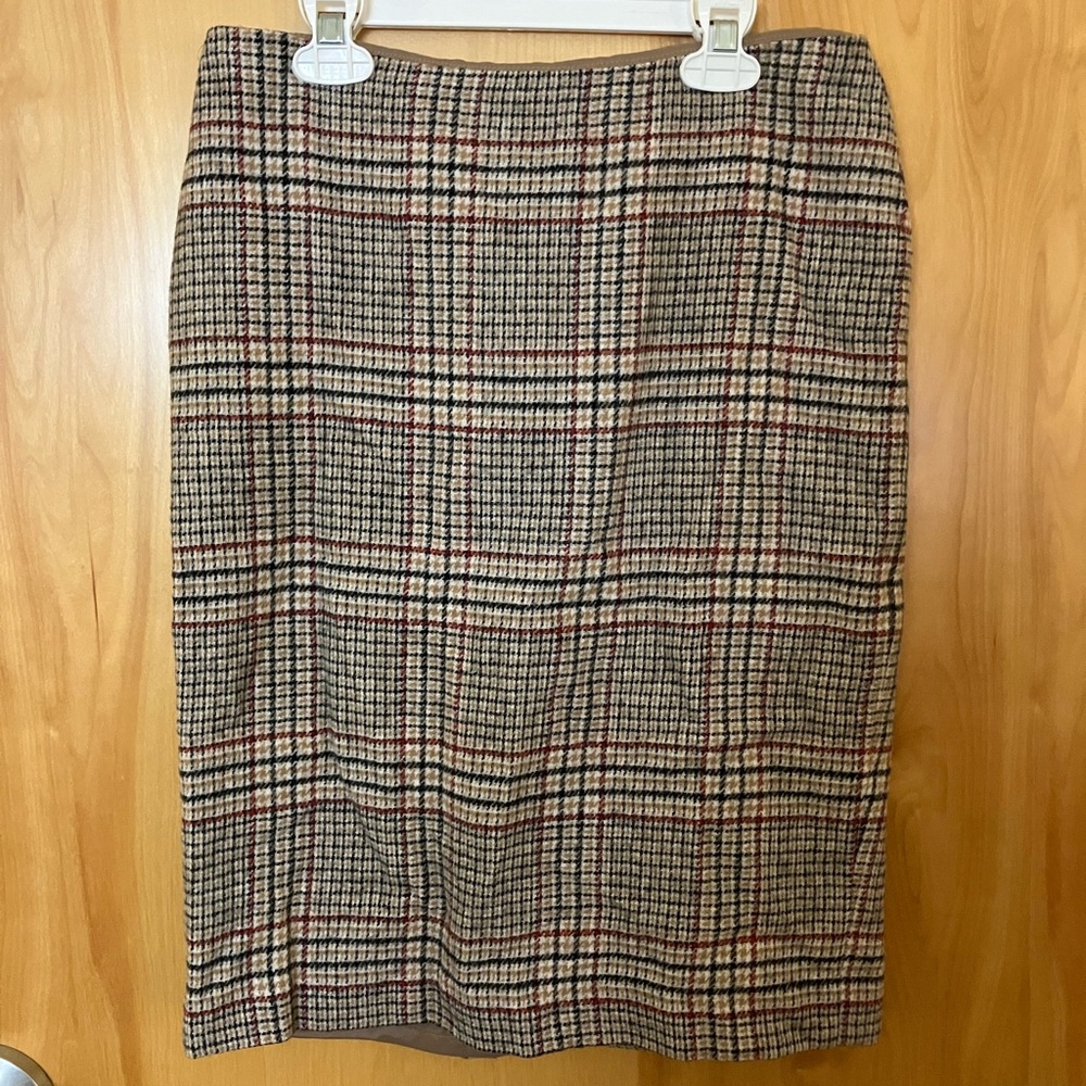 Talbots Beige and Red Plaid Pencil Skirt
